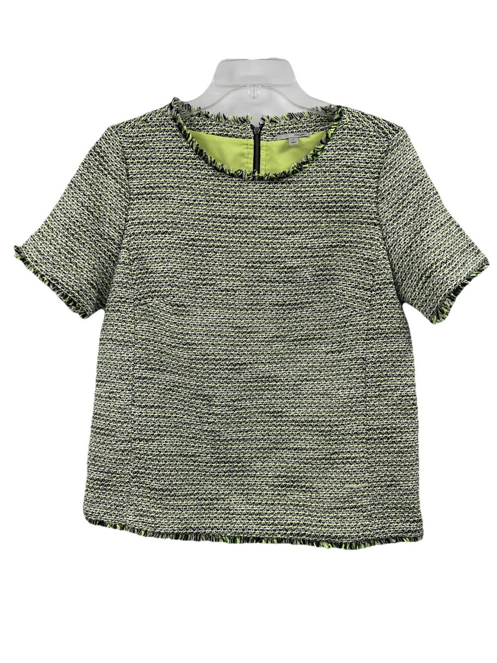 Halogen Short Sleeve Green Multi Tweed Top Size Medium Back Zipper